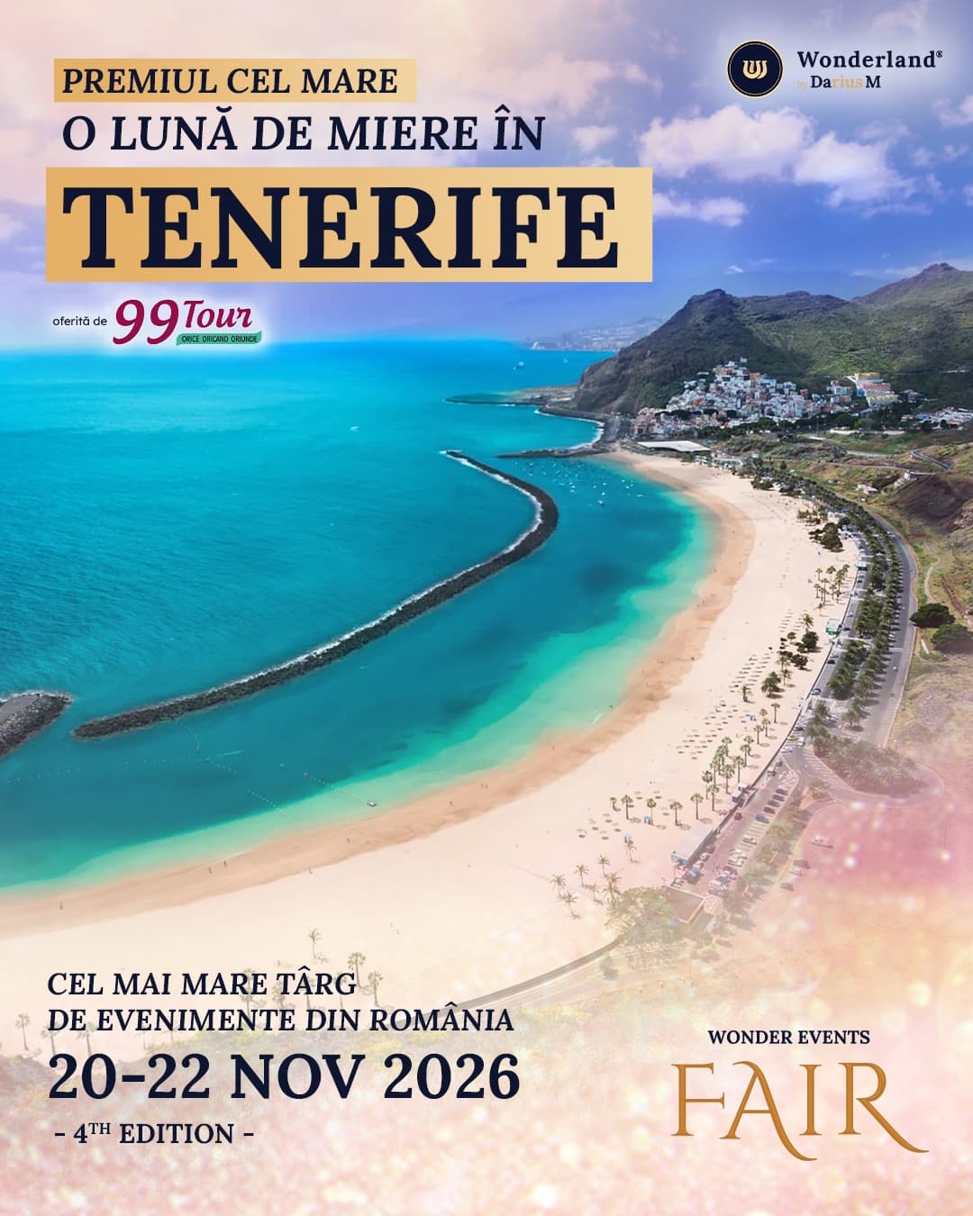 Premiul cel mare: o lună de miere în Tenerife, oferită de 99Tour